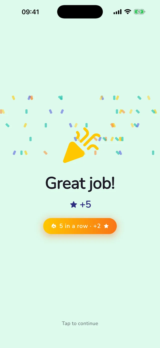 The celebration screen shown when a child completes a chore in Chorios